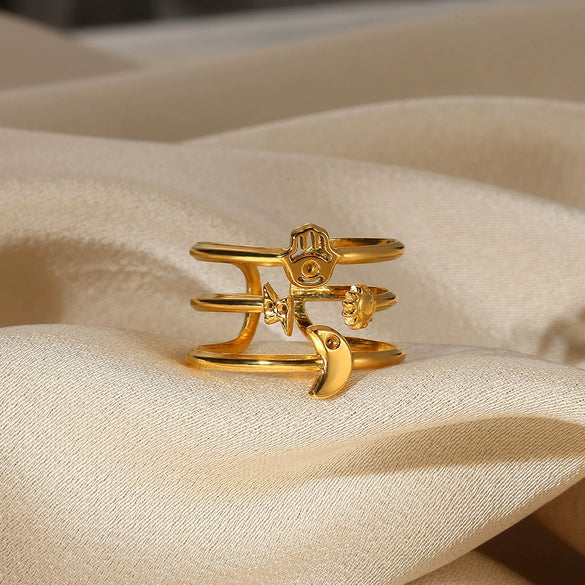 Stainless Steel Star Moon Geometric Constellation Electroplated Open Ring