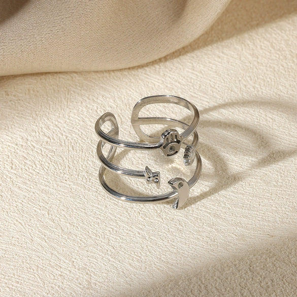 Stainless Steel Star Moon Geometric Constellation Electroplated Open Ring