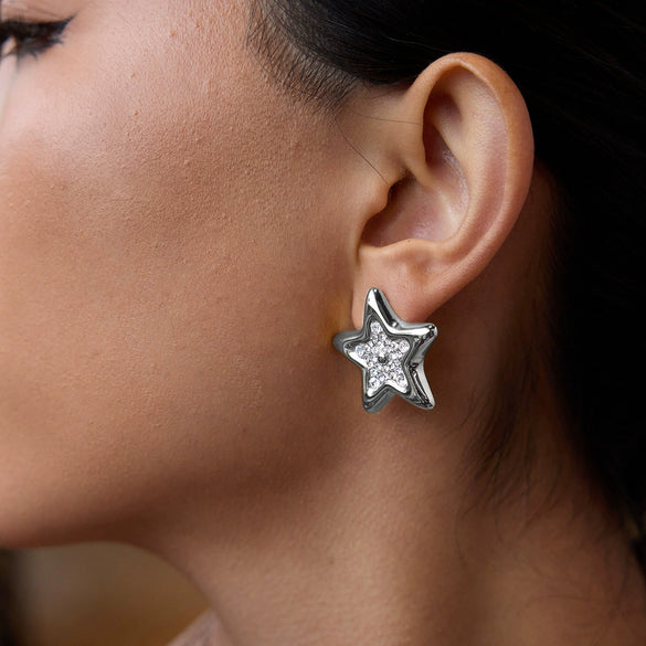 Stainless Steel Star Pattern Electroplated Earrings For Women