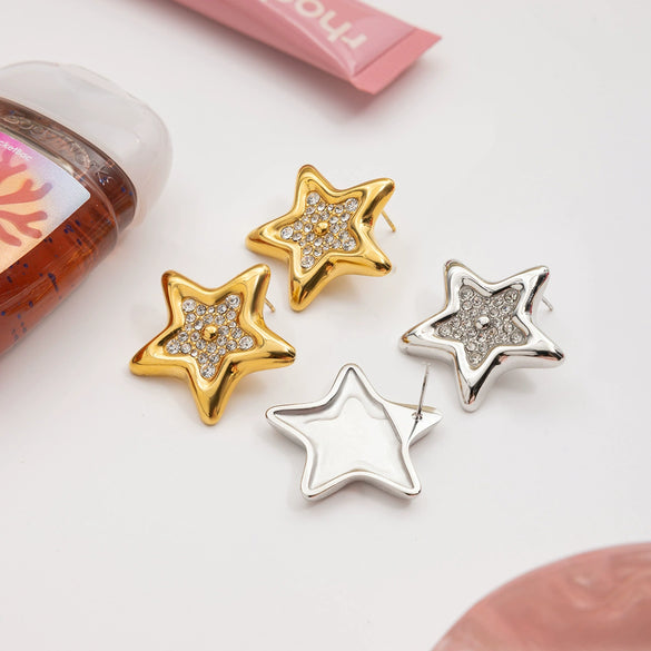 Stainless Steel Star Pattern Electroplated Earrings For Women
