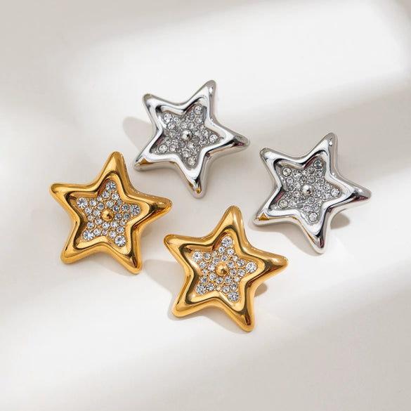 Stainless Steel Star Pattern Electroplated Earrings For Women