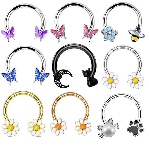 Stainless Steel Star Pattern Electroplated Nose Ring Ear Bone Ring Piercing Horseshoe Ring