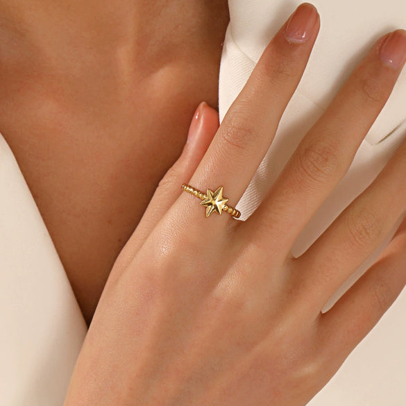 Stainless Steel Star Shaped Electroplated Adjustable Ring For Women