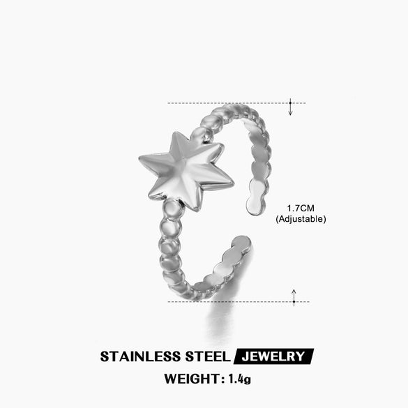 Stainless Steel Star Shaped Electroplated Adjustable Ring For Women