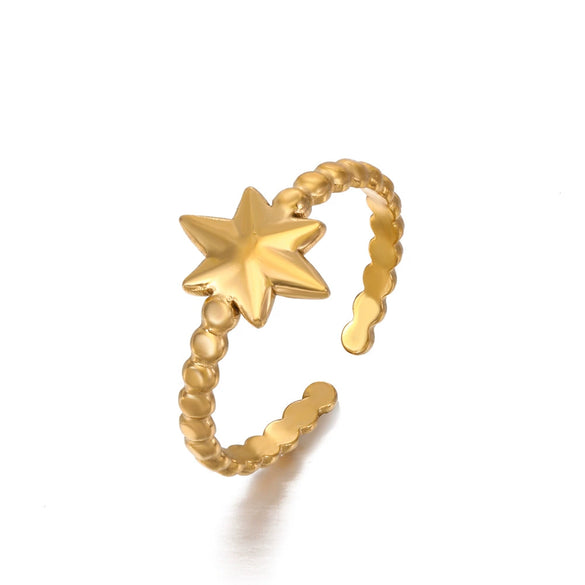 Stainless Steel Star Shaped Electroplated Adjustable Ring For Women