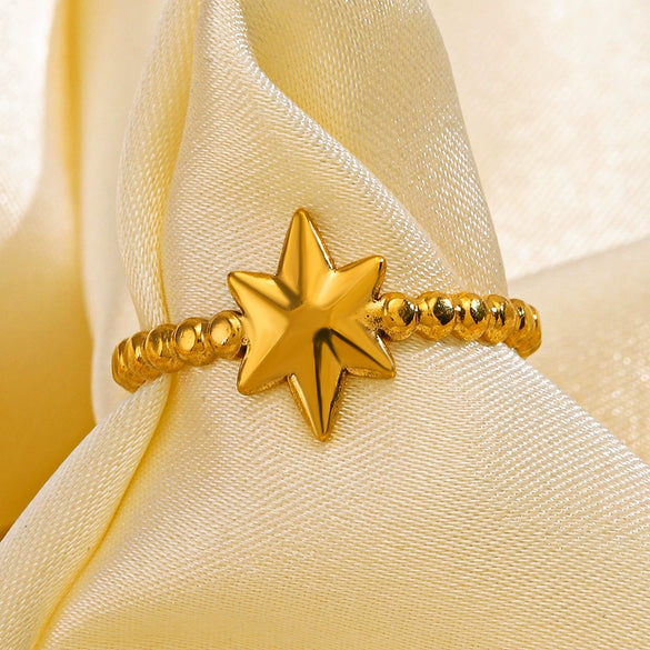 Stainless Steel Star Shaped Electroplated Adjustable Ring For Women