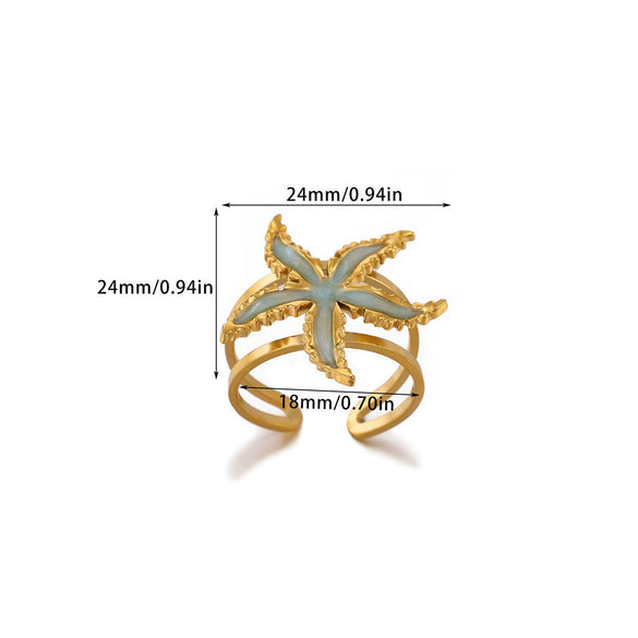 Stainless Steel Starfish And Shell Open Bangle With Pearl And Zircon Accents Adjustable Jewelry Bracelet For Women