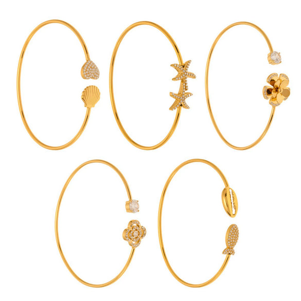 Stainless Steel Starfish Flower Shell Opening Fine Circle Bracelet With Electroplating Design