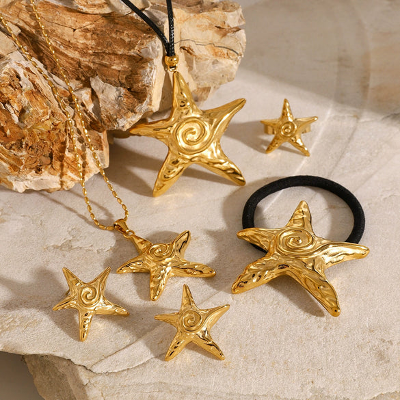 Stainless Steel Starfish Hair Ring And Hair Rope Hair Accessories With Electroplating Design