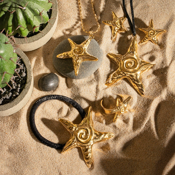 Stainless Steel Starfish Hair Ring And Hair Rope Hair Accessories With Electroplating Design