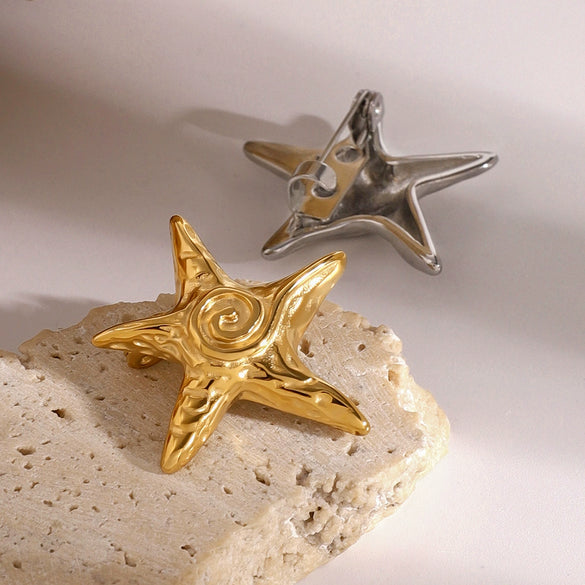 Stainless Steel Starfish Hammer Pattern Ocean Style Brooch With Electroplating For Women