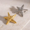 Stainless Steel Starfish Hammer Pattern Ocean Style Brooch With Electroplating For Women