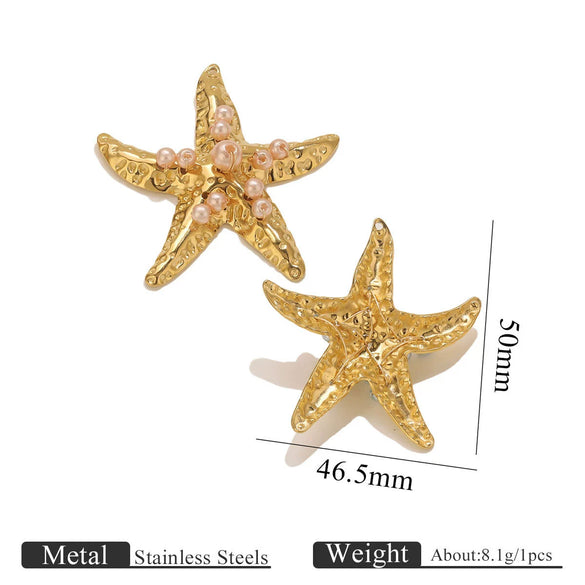 Stainless Steel Starfish Inlaid Pearl Electroplated Handmade Accessories