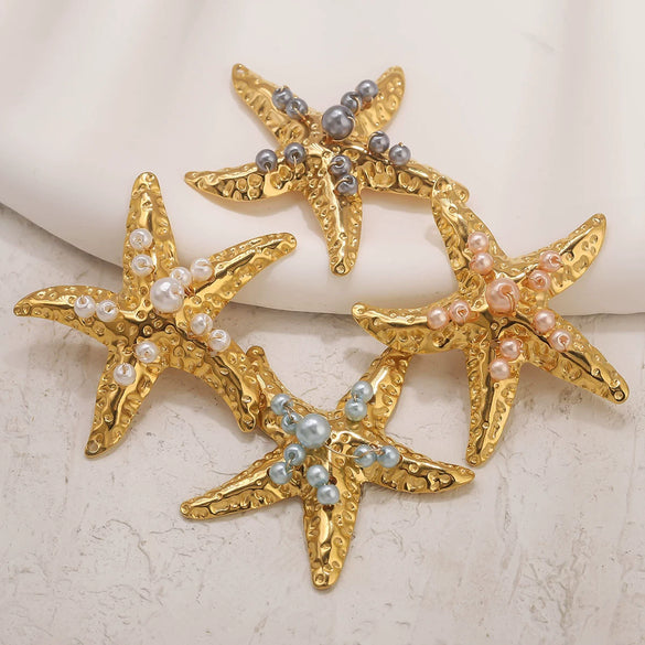 Stainless Steel Starfish Inlaid Pearl Electroplated Handmade Accessories