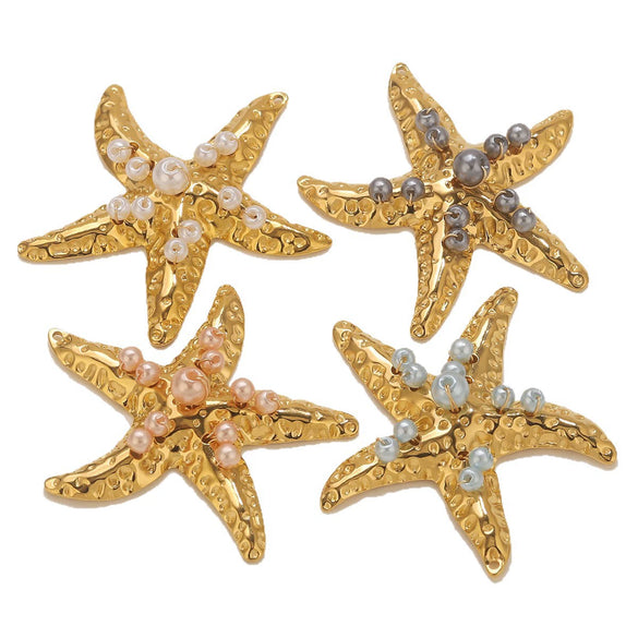 Stainless Steel Starfish Inlaid Pearl Electroplated Handmade Accessories