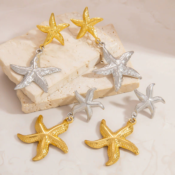 Stainless Steel Starfish Pendant Earrings Gold And Silver Color Matching Electroplating Light Luxury Minimalist Style
