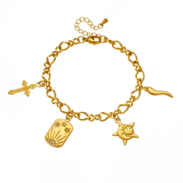 Stainless Steel Starfish Pendant Retro Cross Sun Fashion Bracelet For Women With Electroplating