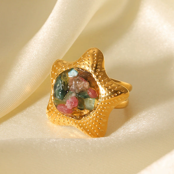 Stainless Steel Starshaped Geometric Animal Style Electroplated Women's Ring