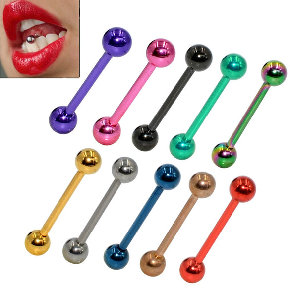 Stainless Steel Straight Bar Tongue Nail With Steel Ball Doubleheaded Puncture Electroplated Basic Jewelry