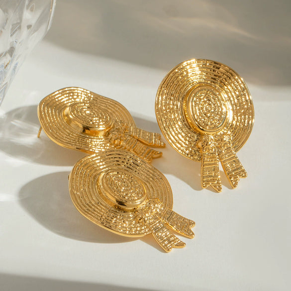 Stainless Steel Straw Hat Earrings Minimalist Geometric Electroplated Women's Jewelry