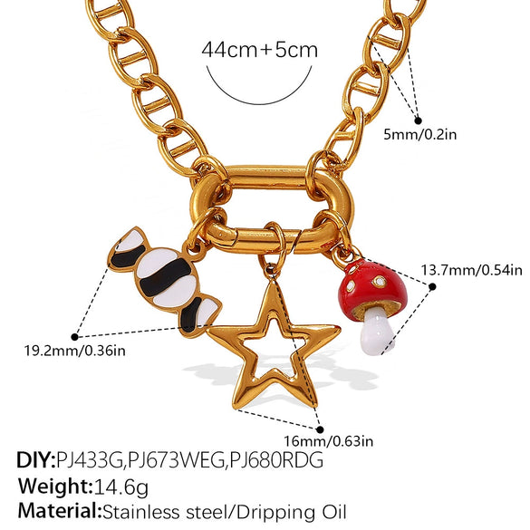 316L Stainless Steel Strawberry Mushroom Fashion Multielement Necklace For Women With Electroplating