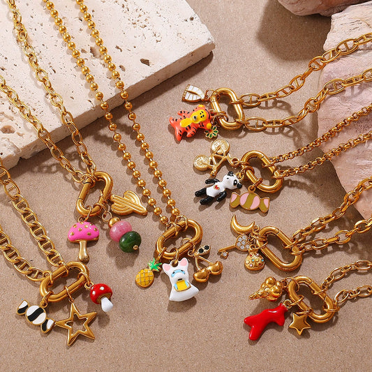316L Stainless Steel Strawberry Mushroom Fashion Multielement Necklace For Women With Electroplating