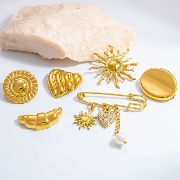 Stainless Steel Sun Brooch Light Luxury Electroplated Unisex Clothing Accessory