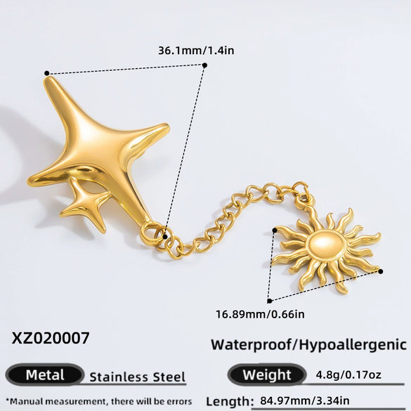 Stainless Steel Sun Brooch Light Luxury Electroplated Unisex Clothing Accessory