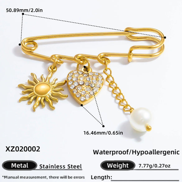 Stainless Steel Sun Brooch Light Luxury Electroplated Unisex Clothing Accessory