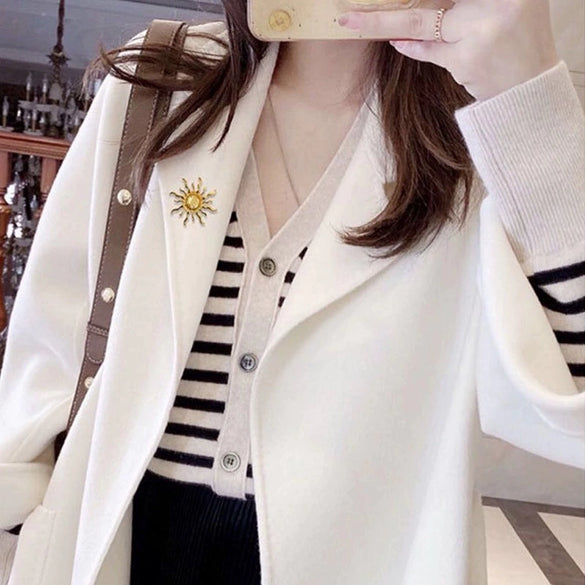 Stainless Steel Sun Brooch Light Luxury Electroplated Unisex Clothing Accessory