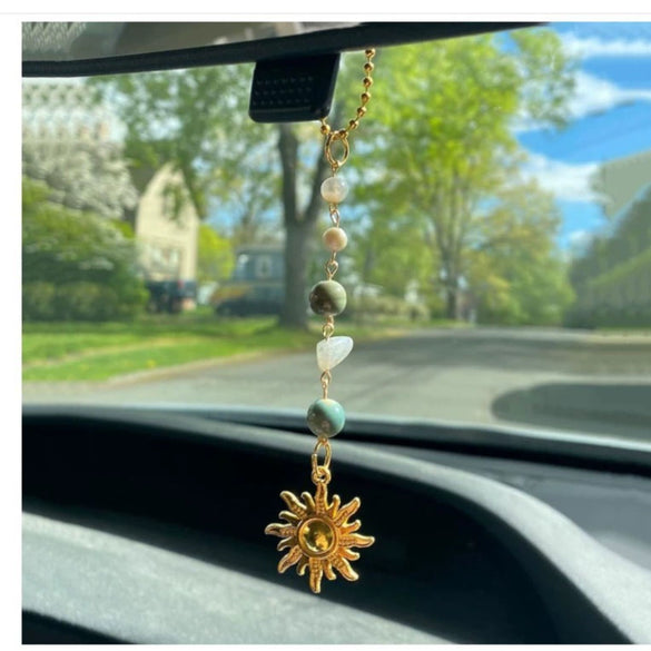 Stainless Steel Sun Crystal Hanging Pendant Car Hanging Decor With Stars Sun And Moon Clouds Cosmic Pattern Electroplated