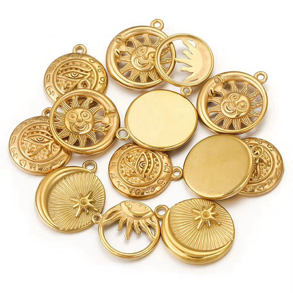 Stainless Steel Sun Eye Tag Jewelry Pendant Necklace With Electroplating