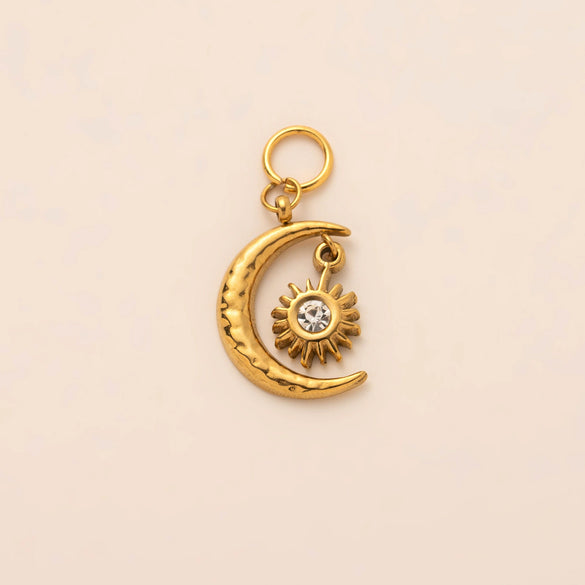 Stainless Steel Sun Moon Zirconium Inlaid Pendant Necklace Bracelet Vacuum Electroplated 18K Gold Color