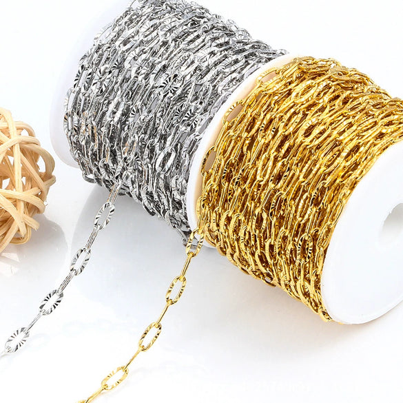 Stainless Steel Sun Pattern Oval Cross Chain Electroplated Bracelet Necklace Accessories