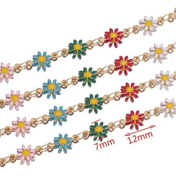 Stainless Steel Sunflower Enamel Jewelry Making Supplies Chain For Necklace Earrings With Electroplating
