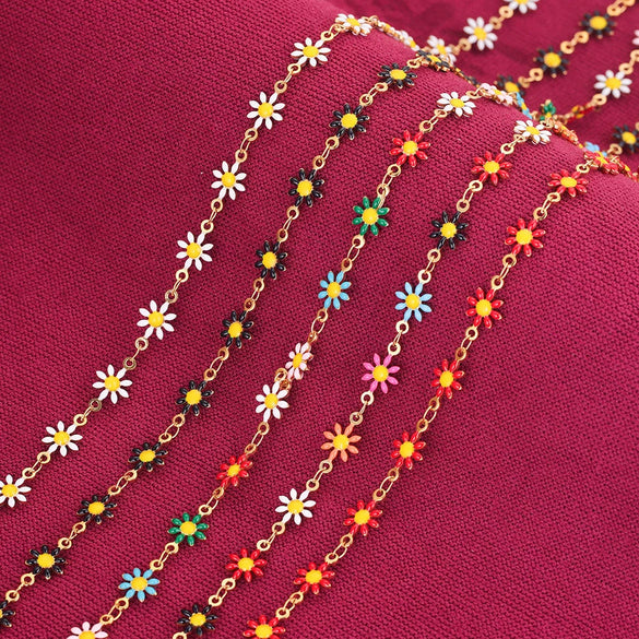 Stainless Steel Sunflower Enamel Jewelry Making Supplies Chain For Necklace Earrings With Electroplating