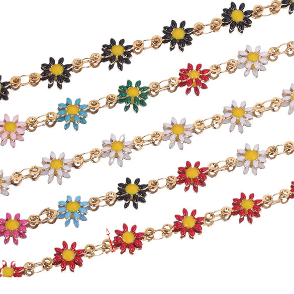 Stainless Steel Sunflower Enamel Jewelry Making Supplies Chain For Necklace Earrings With Electroplating