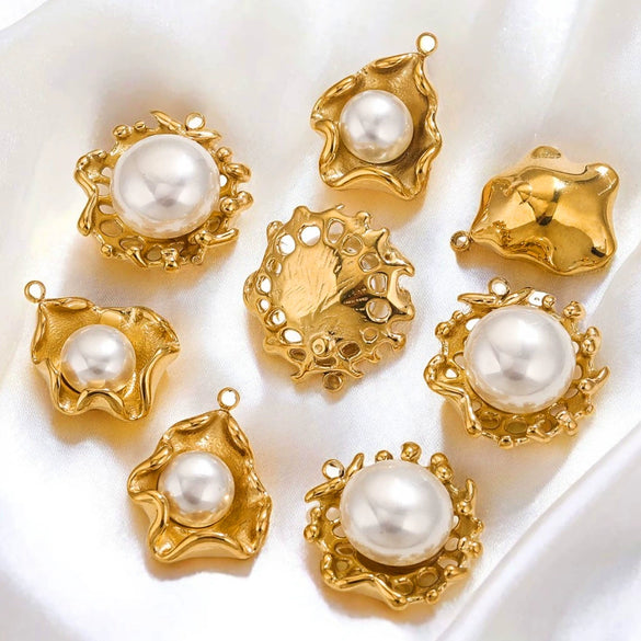 Stainless Steel Sunflower Pearl Pendant With Electroplating Design And Shell Shape For Diy And Ear Stud Use