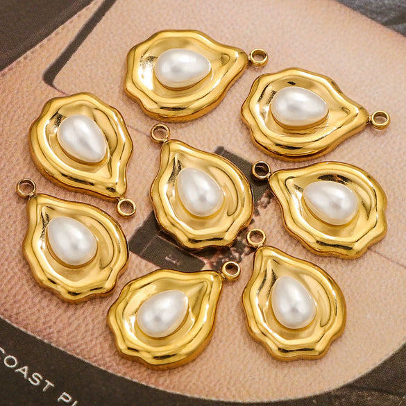 Stainless Steel Sunflower Pearl Pendant With Electroplating Design And Shell Shape For Diy And Ear Stud Use