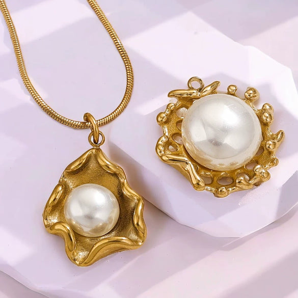 Stainless Steel Sunflower Pearl Pendant With Electroplating Design And Shell Shape For Diy And Ear Stud Use