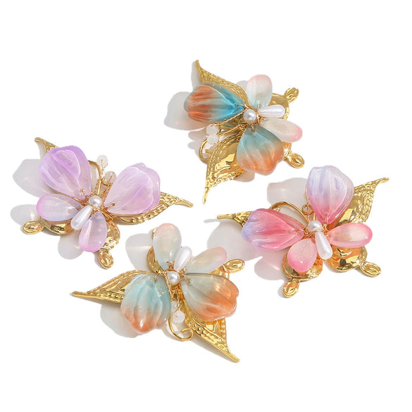 Stainless Steel Sweet Fairy Butterfly Pearl Pendant Hand Knitted Diy Jewelry Accessories With Totem Pattern