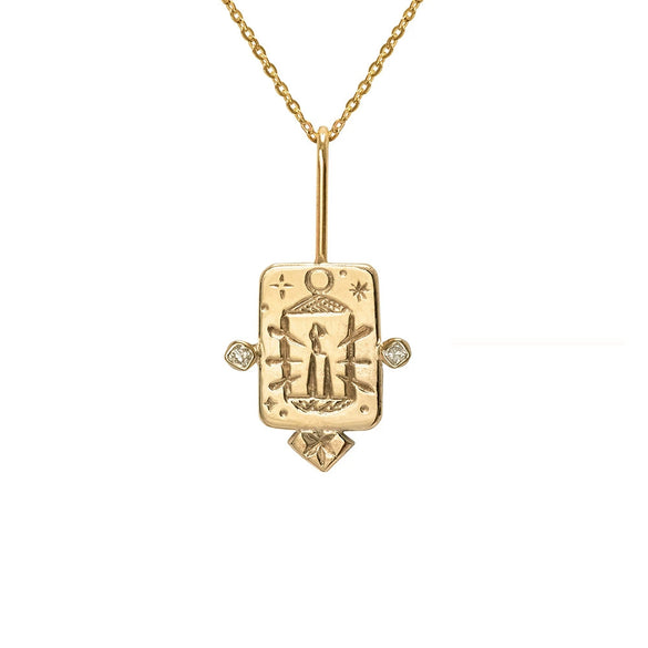 Stainless Steel Tarot Card Necklace With Zircon Geometric Literature And Art Style Electroplated Square Pendant