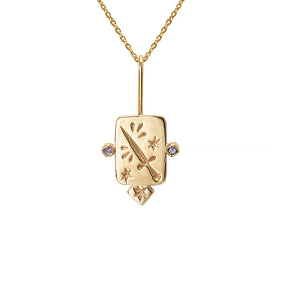 Stainless Steel Tarot Card Necklace With Zircon Geometric Literature And Art Style Electroplated Square Pendant