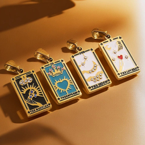 Stainless Steel Tarot Card Theme Pendant Electroplated Handmade Necklace