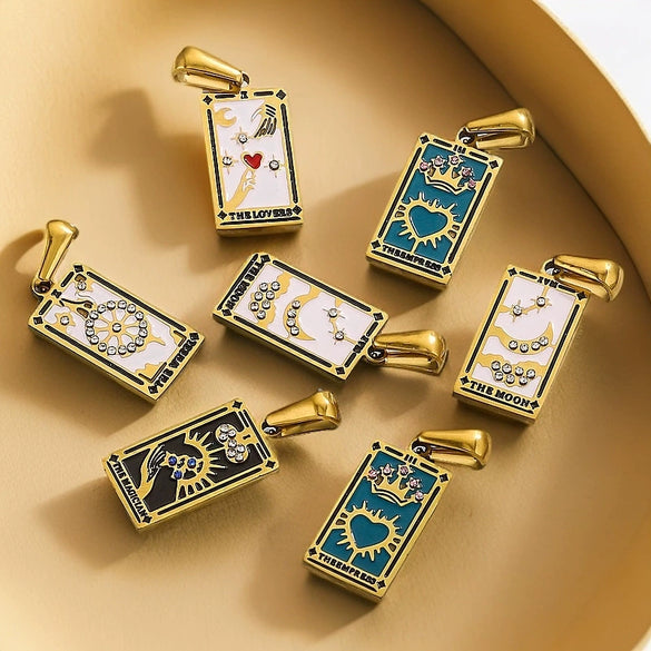 Stainless Steel Tarot Card Theme Pendant Electroplated Handmade Necklace
