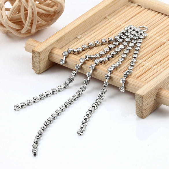 Stainless Steel Tassel Diamond Chain Earrings With Electroplating And Welding Treatment