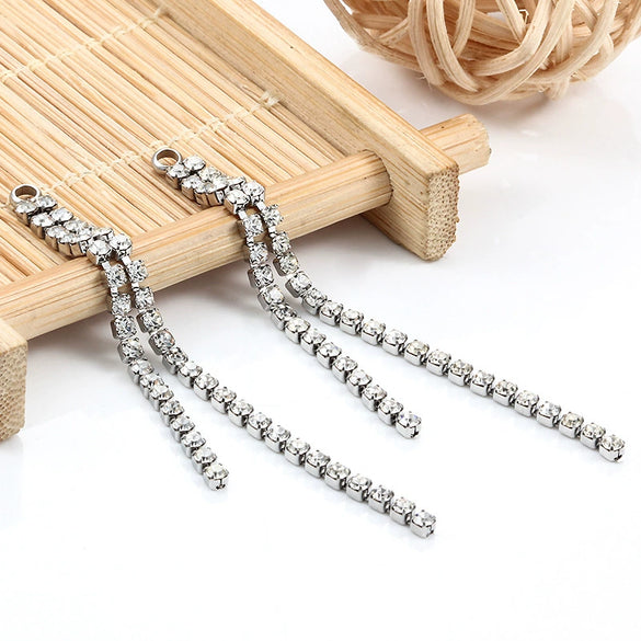 Stainless Steel Tassel Diamond Chain Earrings With Electroplating And Welding Treatment