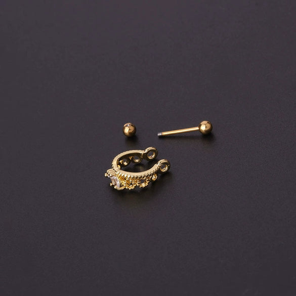 Stainless Steel Thin Rod The Crown Style Electroplated Women's Puncture Earrings