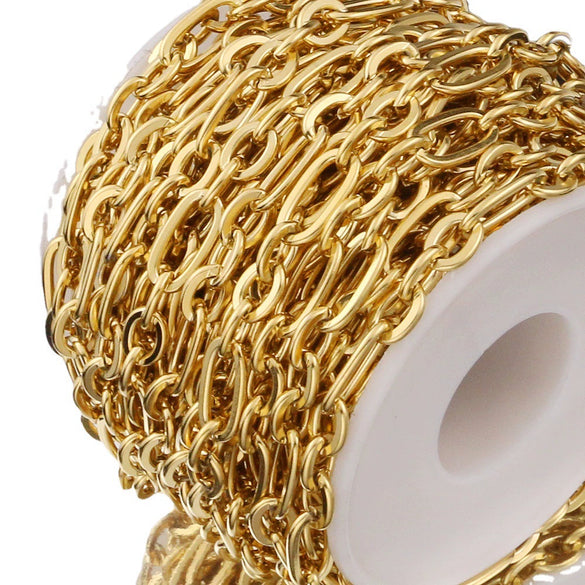 Stainless Steel Thread Pattern Cross Flattened Goldplated Cuban Chain Necklace Diy Jewelry Accessories