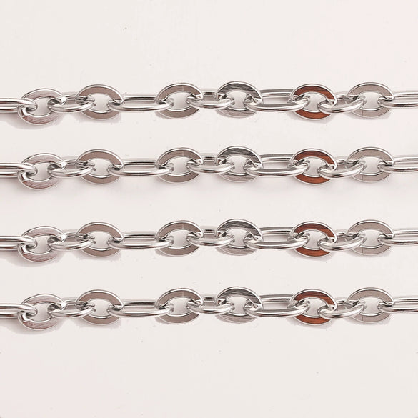 Stainless Steel Thread Pattern Cross Flattened Goldplated Cuban Chain Necklace Diy Jewelry Accessories